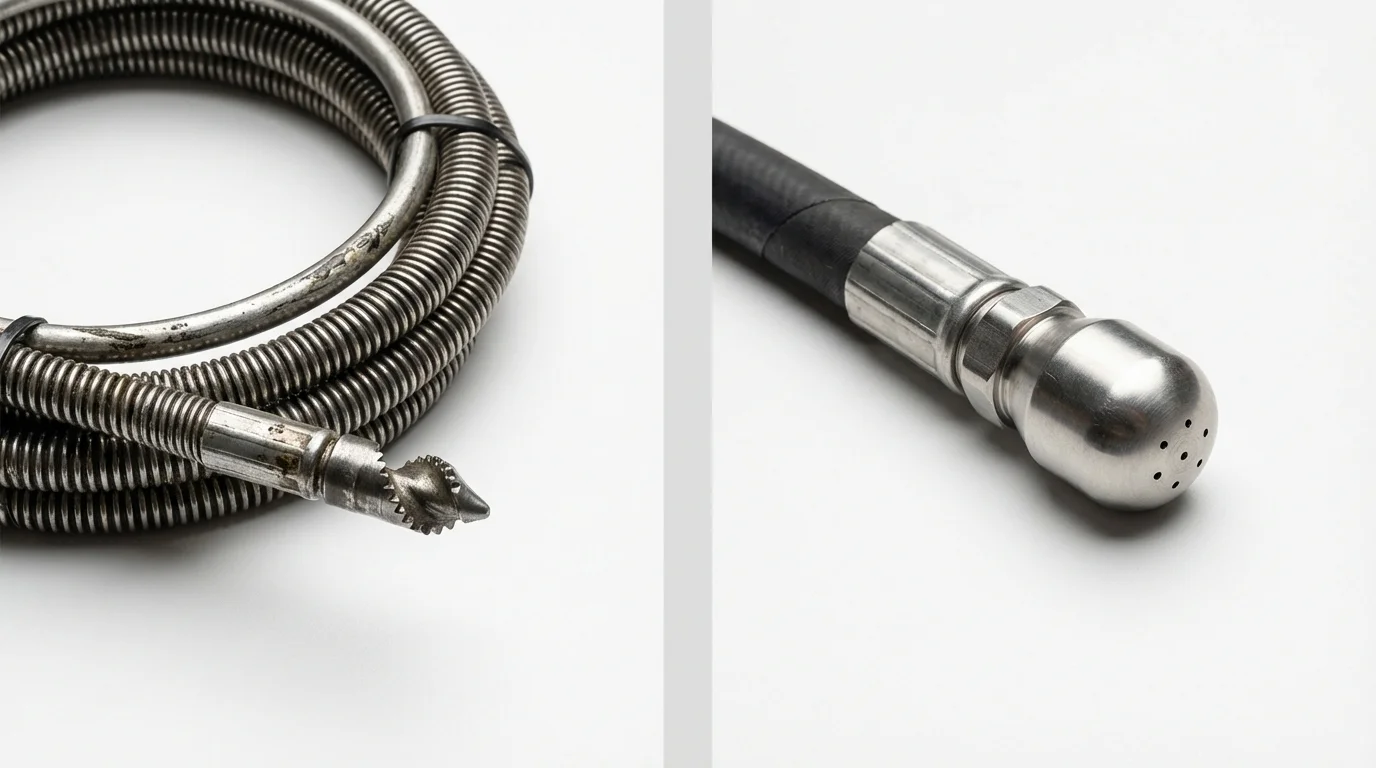 Drain snake cable and hydro jetting nozzle used for drain cleaning in Emmitsburg, MD