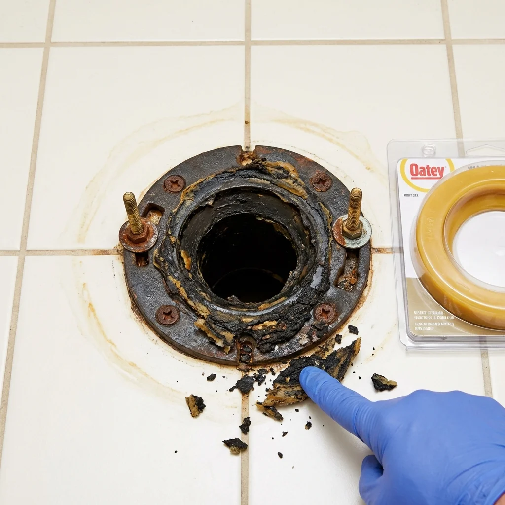Failed wax ring showing water seepage at the base of a toilet in a Emmitsburg, MD home