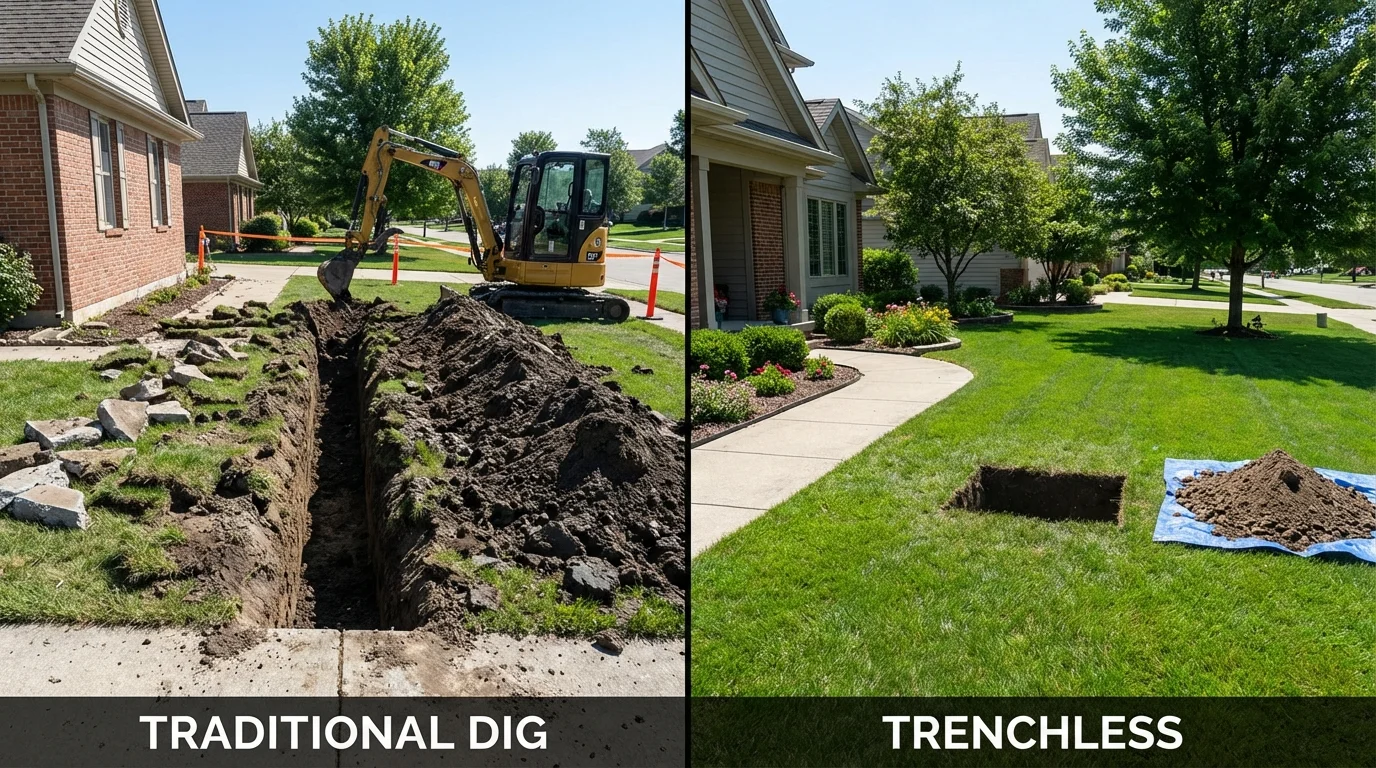 Trenchless sewer repair with minimal yard damage versus traditional excavation in Emmitsburg, MD